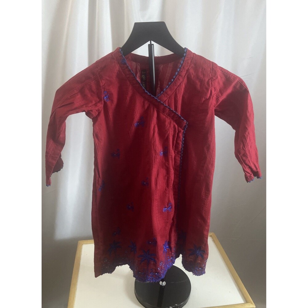Junaid Jamshed J. Girls 5-6 Years Top Red Embroidered Tunic Kurti Coastal